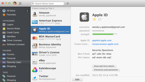 1Password Application Window